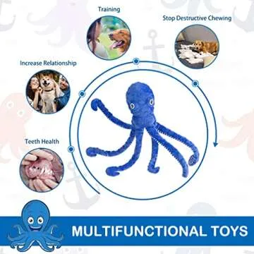 EXPAWLORER Octopus Dog Toy - Long Dog Squeaky Toys Puppy Birthday Gift Soft Stuffed Chew Toy, Crinkle Paper and Built-in Squeaker Durable Interactive Plush Toy for Small Medium Large Dogs, Blue