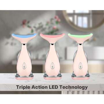 VRAIKO Lily Neck Face Massager, Face Sculpting Tool, Skin Rejuvenation Device with Thermal, Triple Action LED and Vibration, for Anti-Aging, Lifting and Tightening Sagging Skin (Pink)