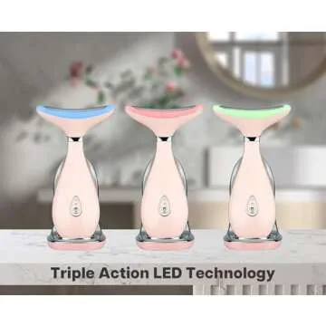 VRAIKO Lily Neck Face Massager, Face Sculpting Tool, Skin Rejuvenation Device with Thermal, Triple Action LED and Vibration, for Anti-Aging, Lifting and Tightening Sagging Skin (Pink)