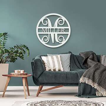 Personalized Wooden Last Name Sign - Wood Circle With Custom Family Name and Letter Signs For Any Ro...