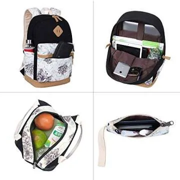 Pawsky School backpack for Teen Girls Women Kids School Bags College Bookbag, 15 Inch Laptop Bag with Lunch Bag and Pencil Case
