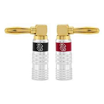 Sewell Silverback Right Angle Banana Plugs, 6 Pairs Quick Connect Gold Plated Speaker Plugs 90 Degree