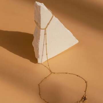 Poxtex Gold Beaded Bracelets for Women, 14K Real Gold Hand Chain Bracelets, Dainty Adjustable Bracelets for Women Trendy, Jewelry Gifts for Women, Mother's Day Gifts for Mom