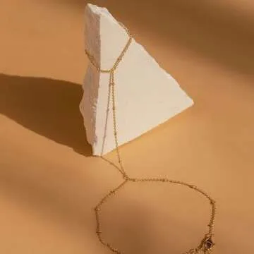 Poxtex Gold Beaded Bracelets for Women, 14K Real Gold Hand Chain Bracelets, Dainty Adjustable Bracelets for Women Trendy, Jewelry Gifts for Women, Mother's Day Gifts for Mom