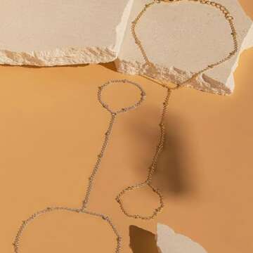 Poxtex Gold Beaded Bracelets for Women, 14K Real Gold Hand Chain Bracelets, Dainty Adjustable Bracelets for Women Trendy, Jewelry Gifts for Women, Mother's Day Gifts for Mom