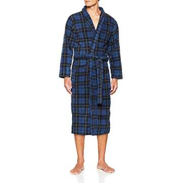 John Christian Men's Fleece Robe Blue Tartan (Small/Medium)