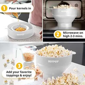 The Original HotPop Silicone Popcorn Maker - Microwave Popcorn Popper - Collapsible Bowl, Heat-Resistant, Easy to Clean, Ideal for Family Movie Nights, 15-Cup Capacity - White