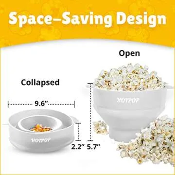 The Original HotPop Silicone Popcorn Maker - Microwave Popcorn Popper - Collapsible Bowl, Heat-Resistant, Easy to Clean, Ideal for Family Movie Nights, 15-Cup Capacity - White