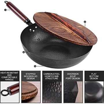 Leidawn 12.8" Carbon Steel Wok Set - 11 Piece Essential Cooking