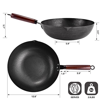 Leidawn 12.8" Carbon Steel Wok Set - 11 Piece Essential Cooking