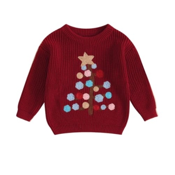 Charming Toddler Baby Boy Girl Christmas Tree Embroidery Sweater Tops