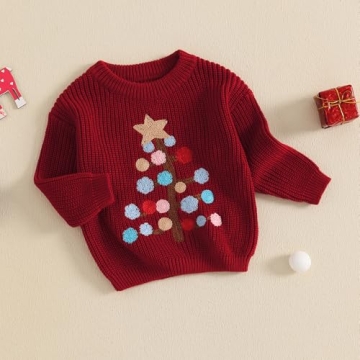 Toddler Christmas Tree Embroidery Knit Sweater Tops