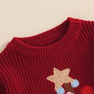 Toddler Christmas Tree Embroidery Knit Sweater Tops
