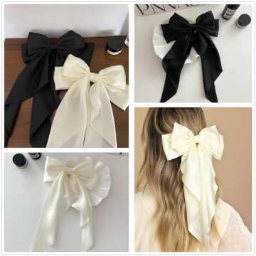 2Pack Satin Oversized Hair Clips and Barrettes - Ribbon Bow Hair Accessories Gifts for Women & Girls