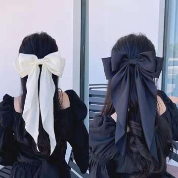 2Pack Satin Oversized Hair Clips and Barrettes - Ribbon Bow Hair Accessories Gifts for Women & Girls