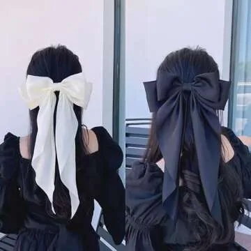2Pack Satin Oversized Hair Clips and Barrettes - Ribbon Bow Hair Accessories Gifts for Women & Girls