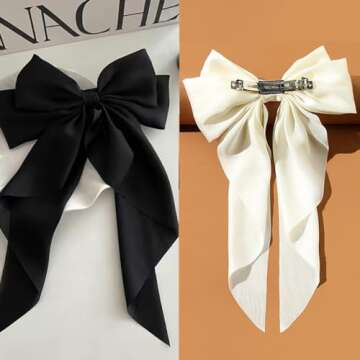 2Pack Satin Oversized Hair Clips and Barrettes - Ribbon Bow Hair Accessories Gifts for Women & Girls