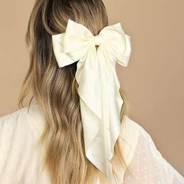 2Pack Satin Oversized Hair Clips and Barrettes - Ribbon Bow Hair Accessories Gifts for Women & Girls