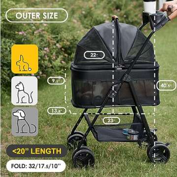 3 in 1 Folding Dog Stroller, Zoosky Pet Stroller for Small/Medium Dogs, Cat Stroller w/Removable Car...