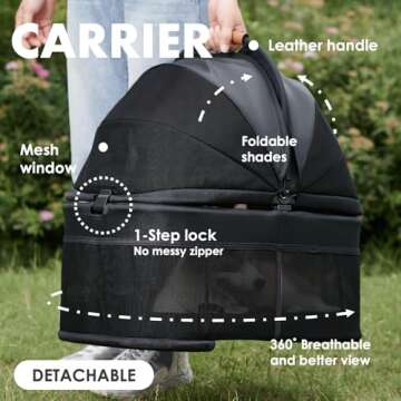 3 in 1 Folding Dog Stroller, Zoosky Pet Stroller for Small/Medium Dogs, Cat Stroller w/Removable Carrier, Car Seat, Sun Shades, Waterproof Small Dog Stroller, All Terrain Cat Stroller for 2 Cats