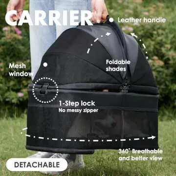 3 in 1 Folding Dog Stroller, Zoosky Pet Stroller for Small/Medium Dogs, Cat Stroller w/Removable Carrier, Car Seat, Sun Shades, Waterproof Small Dog Stroller, All Terrain Cat Stroller for 2 Cats