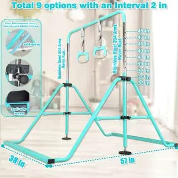 PreGymnastic Updated Folding Gymnastics Bar with Rings, Foldable Kip Bar with Sturdier Base, Gymnasitc Training Bar for Kids Ages 3-10, Gymnastic Horizontal Bars, Home Gym Equipment for Boys Girls