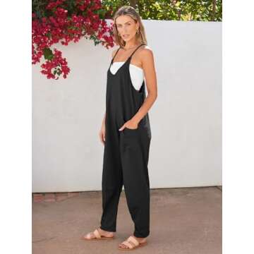 EFAN Jumpsuits for Women Casual Loose Fit Overalls Black Summer Rompers Maternity Trendy Clothes Onesie Jumpers Black M