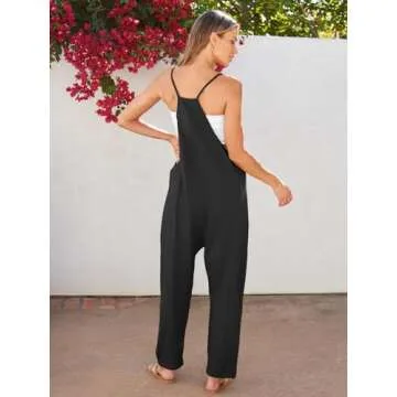 EFAN Jumpsuits for Women Casual Loose Fit Overalls Black Summer Rompers Maternity Trendy Clothes Onesie Jumpers Black M