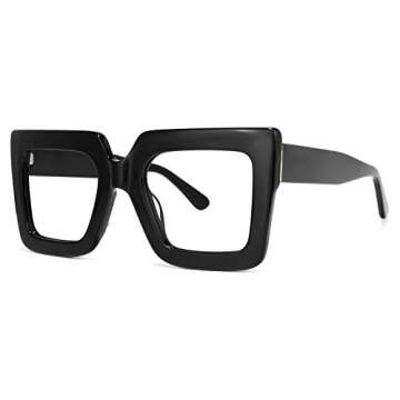 Zeelool Stylish Acetate Thick Oversized Square Blue Light Blocking Glasses Eyewear for Women Brandon VFP0306-02 Black