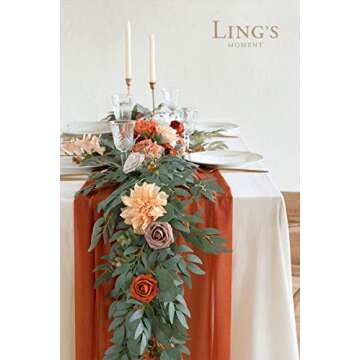 Ling's Moment 14Ft Terracotta Sheer Table Runner for Events