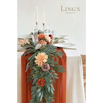 Ling's Moment 14Ft Terracotta Sheer Table Runner for Events