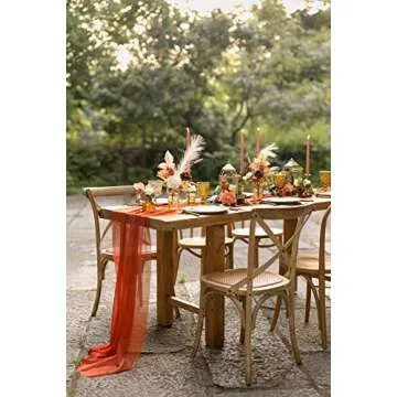 Ling's Moment 14Ft Terracotta Sheer Table Runner for Events