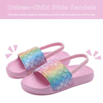WateLves Toddler Boys Girls Slides Sandals for Swim Beach Kids Water Shoes Casual Slippers (Fishscale/Rainbow-30/31)