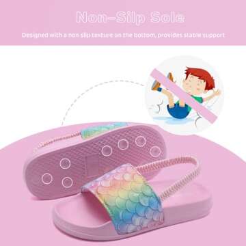 WateLves Toddler Boys Girls Slides Sandals for Swim Beach Kids Water Shoes Casual Slippers (Fishscale/Rainbow-30/31)