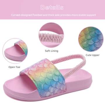 WateLves Toddler Boys Girls Slides Sandals for Swim Beach Kids Water Shoes Casual Slippers (Fishscale/Rainbow-30/31)