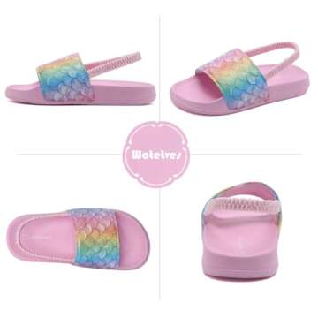 WateLves Toddler Boys Girls Slides Sandals for Swim Beach Kids Water Shoes Casual Slippers (Fishscale/Rainbow-30/31)