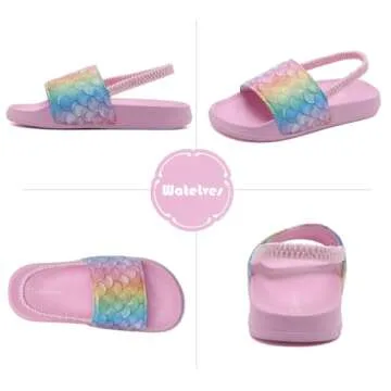 WateLves Toddler Boys Girls Slides Sandals for Swim Beach Kids Water Shoes Casual Slippers (Fishscale/Rainbow-30/31)