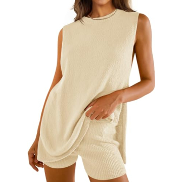 ZESICA Women's Summer Two Piece Sweater Lounge Sets Casual Knit Trendy Tunic and Shorts Outfits Apri...
