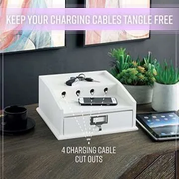 Organize It All Charging Station Dock & Organizer with Drawer | Multi-Use | Phone & Tablet | Desktop | Countertop | Organizer and Storage | Office | Bedroom | White