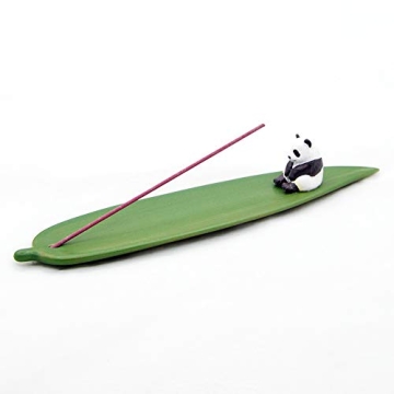 SUNNYHILL Incense Stick Holder Bamboo Leaf and Panda Ceramics Material Modern Design Incense Ash Cat...