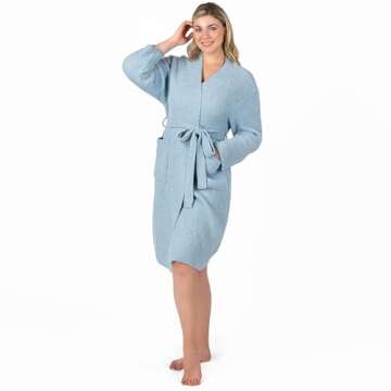 PAVILIA Premium Women's Plush Robe - Cozy Fuzzy Bathrobe with Pockets, Light Blue
