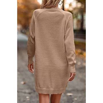 PRETTYGARDEN Women's 2024 Fall Sweater Dress Crewneck Long Sleeve Oversized Pullover Sweaters Casual Knit Short Dresses (Khaki,Large)