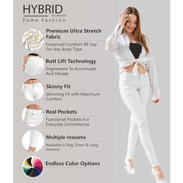 Hybrid & Company Women's Butt Lift Stretch Denim Jeans P37378SK White 7