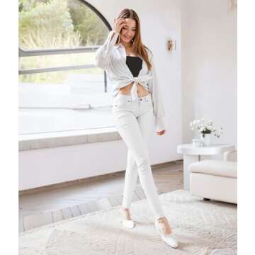 Hybrid & Company Women's Butt Lift Stretch Denim Jeans P37378SK White 7