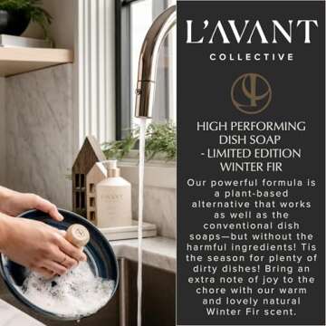 L'AVANT Collective High Performing Dish Soap | Plant-Based Ingredients & High Performing Formula | Winter Fir Scent | Notes of Cedar, Fir, Balsam, Sandalwood | Reusable Glass Bottle (16 Fl Oz)