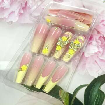 Vezocim Extra Long Coffin Press on Nails - 24 Pcs Delightful Designs