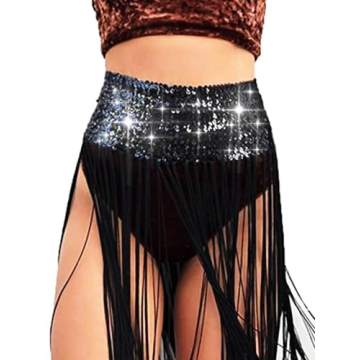 REETAN Latin Tassel Sequin Skirt - Perfect for Dancing and Festivals