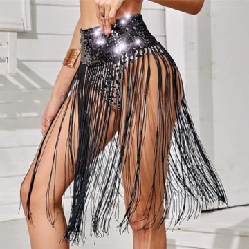 REETAN Latin Sequin Skirt for Festive Nights and Parties