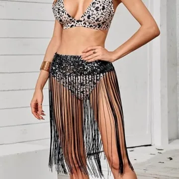 REETAN Latin Sequin Skirt for Festive Nights and Parties