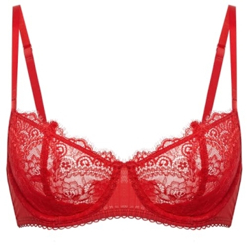 DOBREVA Women's Sexy Lace Push Up Bra - Sheer Balconette for Plus Size Comfort